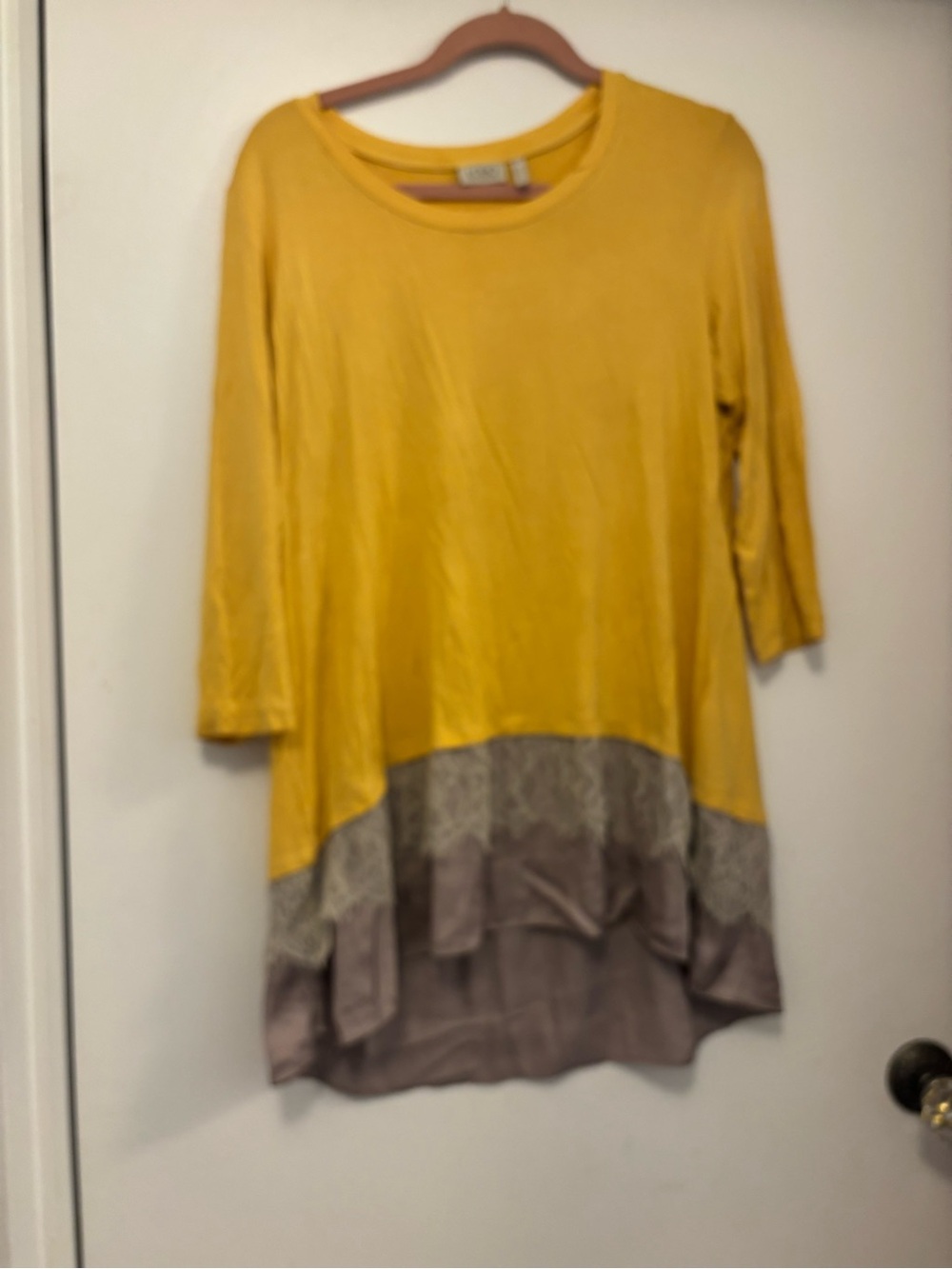 Logo by Lori Goldstein Yellow & Taupe Layered Hem Tunic top Dress boho